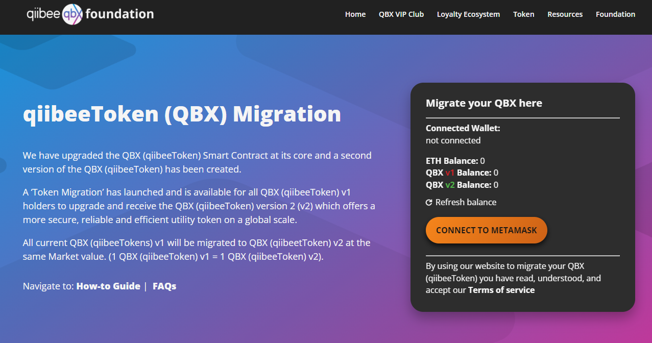 QBX ERC-20 token migration